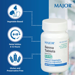 MAJOR Senna 8.6 mg tablets pour shot demonstrates nighttime dosing for daily wellness.