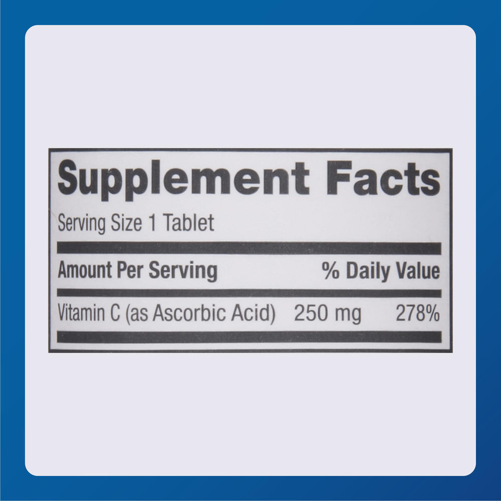 Active ingredient: ascorbic acid (Vitamin C) 250 mg