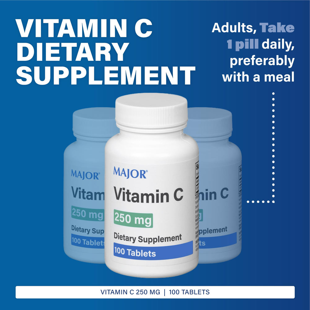 Back label view of MAJOR Vitamin-C 250 mg tablets in Pack of 2