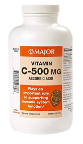 Front view of Major Vitamin C 500 mg ascorbic acid tablets bottle