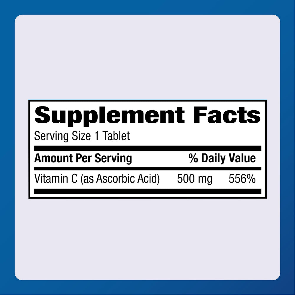 Close-up of a Vitamin C-500 mg tablet (ascorbic acid)