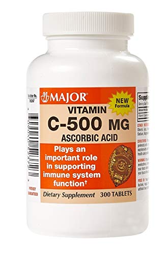 Front view of Major Vitamin C-500 mg tablets bottle