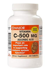 Front view of Major Vitamin C-500 mg tablets bottle