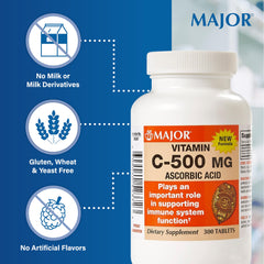 Label and bottle information for Major Vitamin C tablets