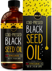 Front view of MAJU Black Seed Oil 16oz bottle