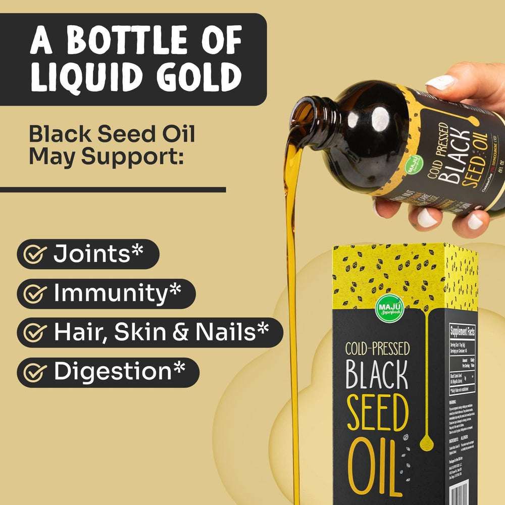 Close-up of cap on MAJU Black Seed Oil bottle