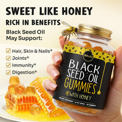 Ingredients panel showing cold-pressed Nigella Sativa oil