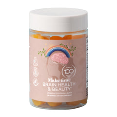 Bottle of MAKE TIME Brain & Beauty Gummies with label