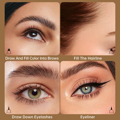 MAKI YIKA brow pencil mid-strokes demonstrating hair-like shading