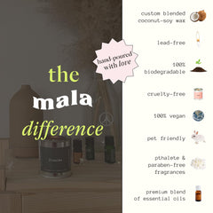 Mala Fireside candle burning with woodwick