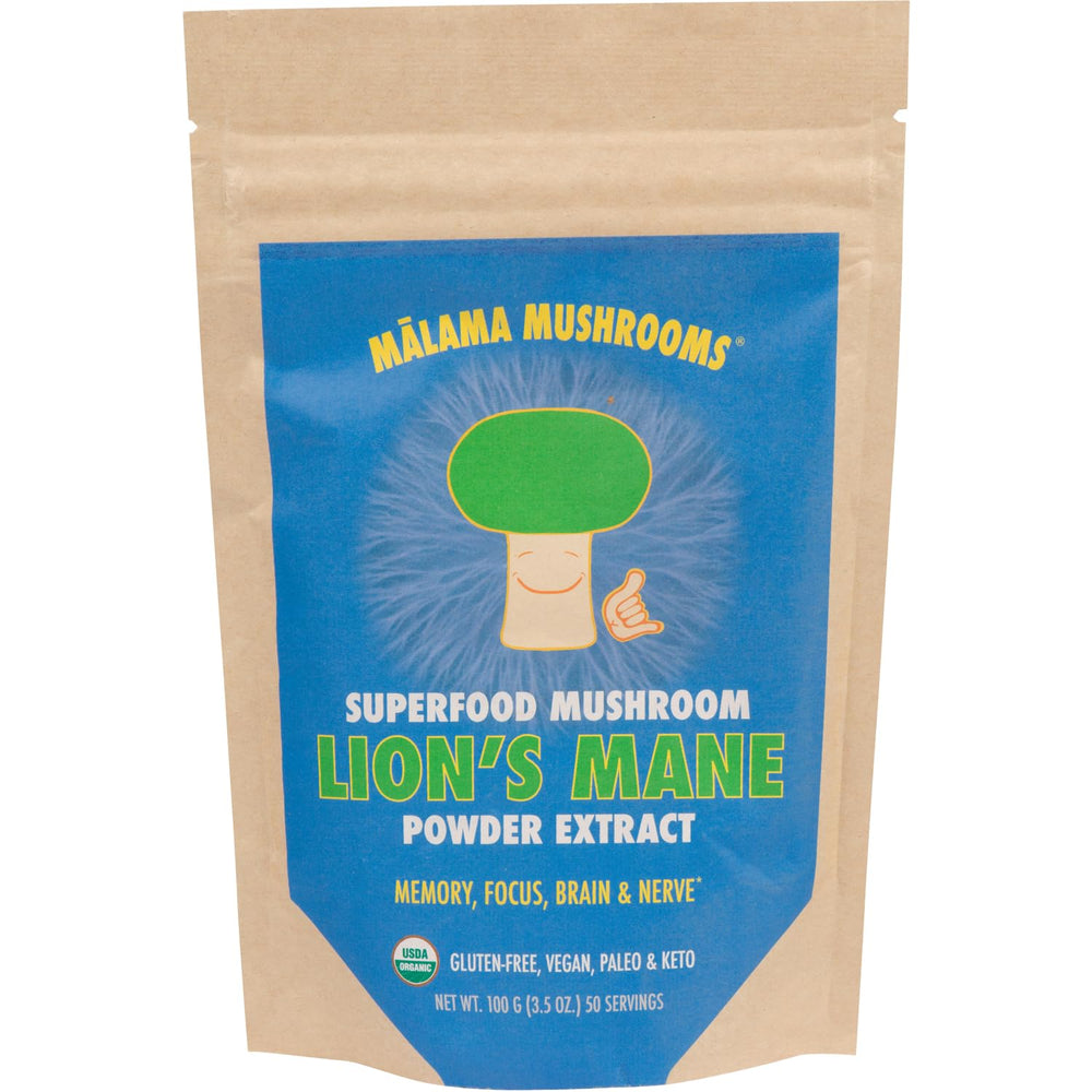 Lion's Mane Extract Powder in a jar from Malama Mushrooms
