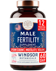 Bottle of male fertility supplement with maca root and natural extracts