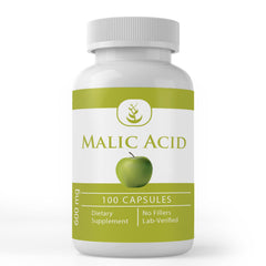 Front view of Malic Acid 100 capsules bottle