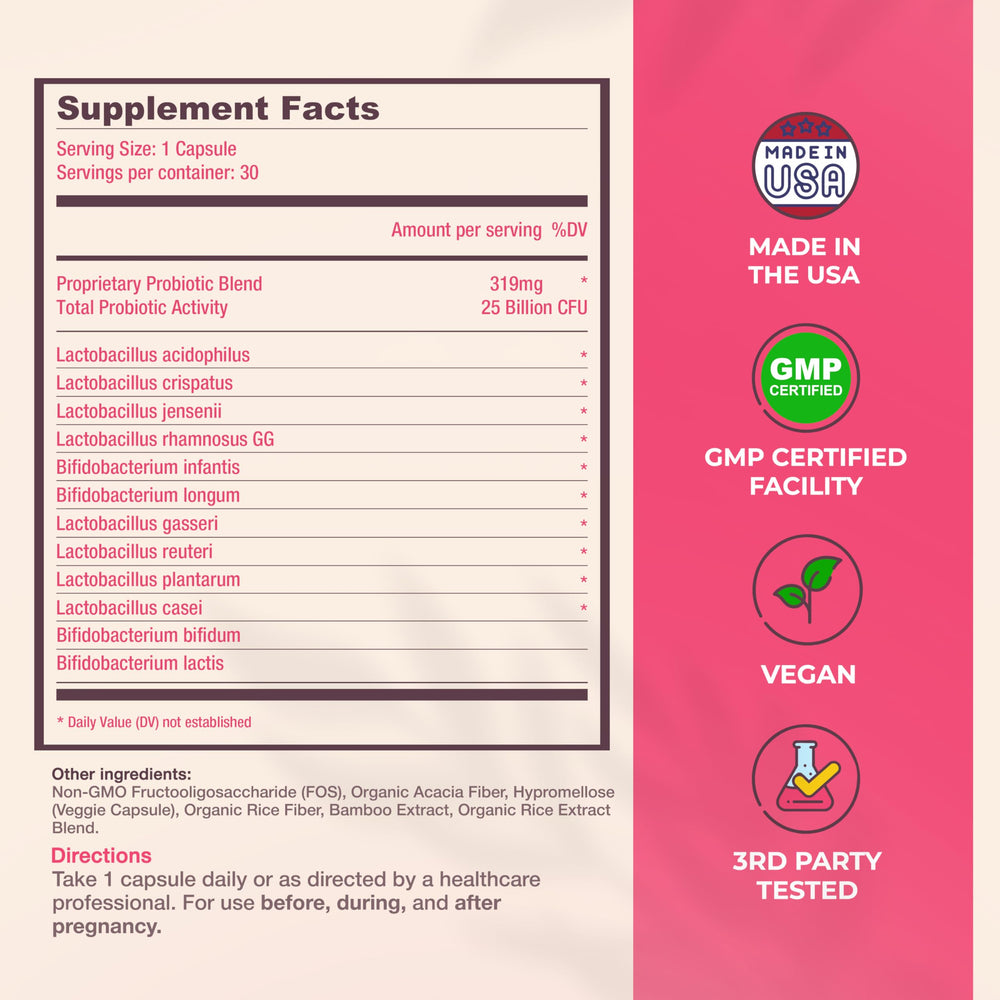 Label showing 25B CFU and 12 probiotic strains