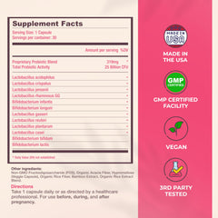 Label showing 25B CFU and 12 probiotic strains