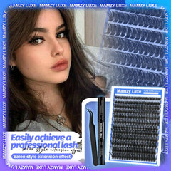 Mamzy Luxe 204pcs lash kit with glue, seal, and tweezers for DIY results.
