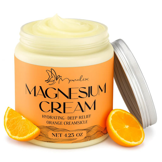 Manelix Magnesium Cream bottle with orange creamsicle scent for relaxing evenings