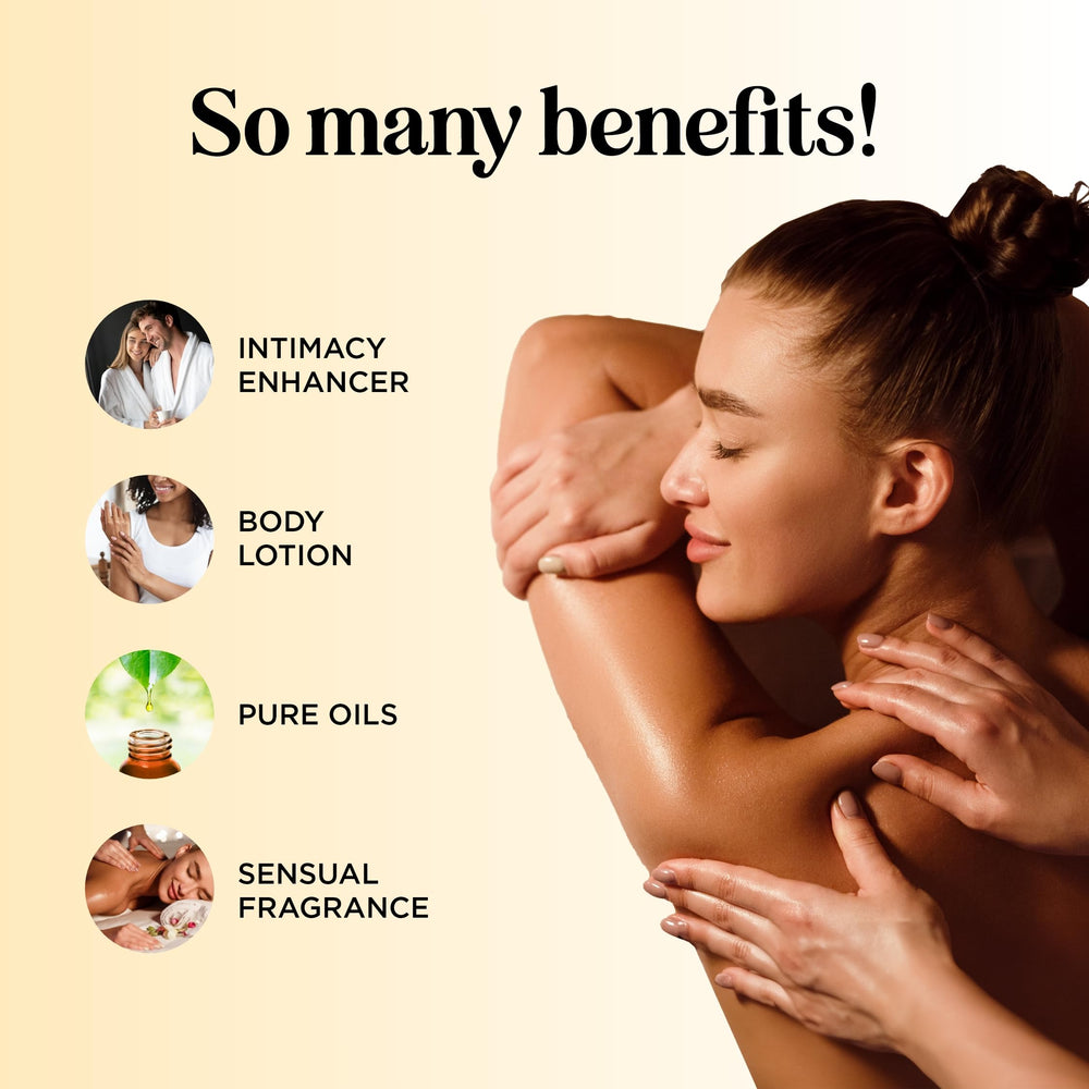 Close-up of mango-scented massage oil liquid
