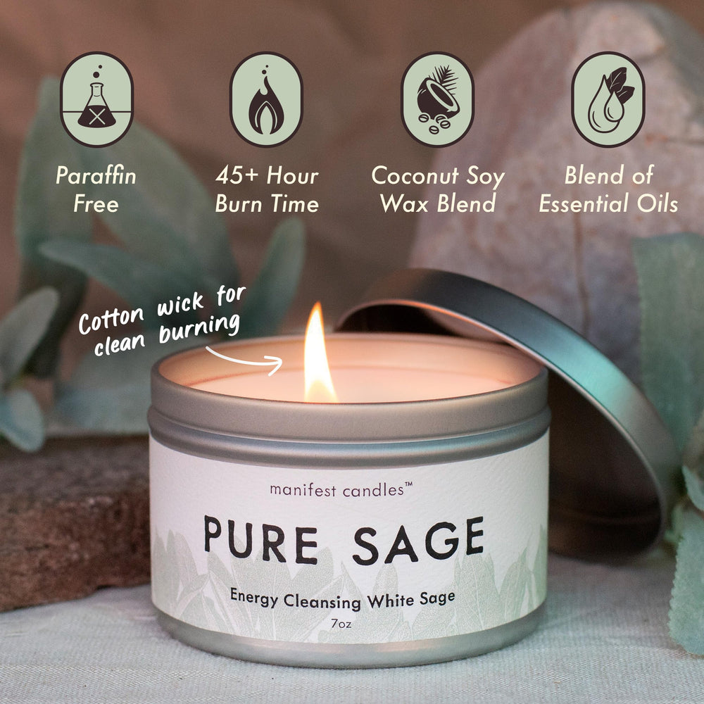 Manifest Candles 7oz white sage candle for spiritual cleansing