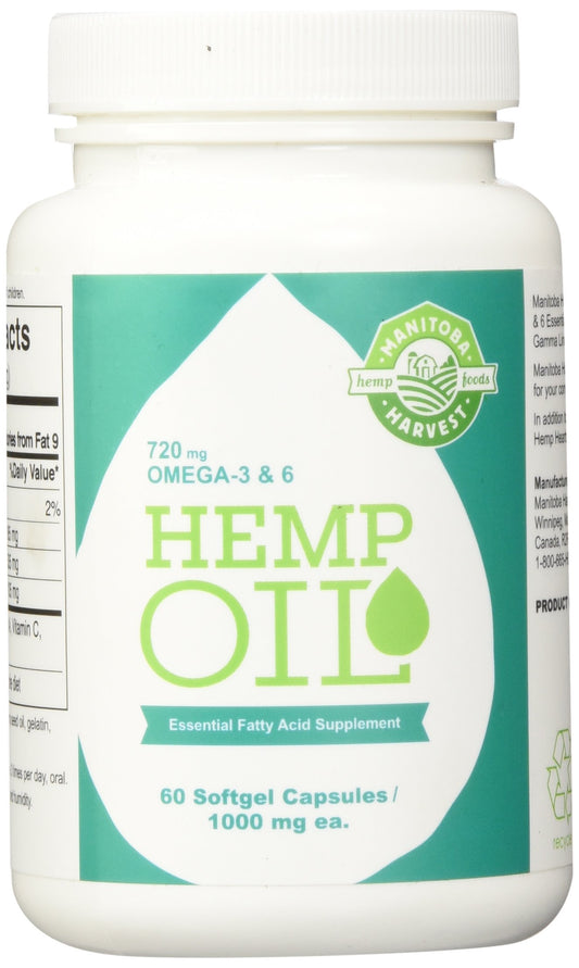 Manitoba Harvest Hemp Oil Soft Gels bottle and three-pack