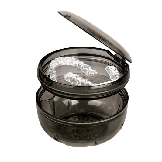Front view of Maoerdental Retainer Cleaner Case in black