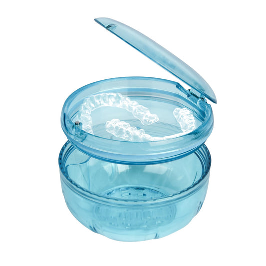 Blue Maoerdental double-layer retainer cleaner case - front view