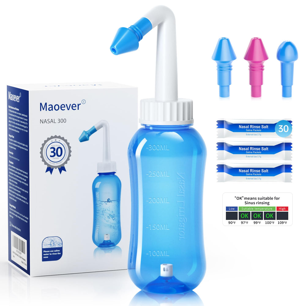 MAOEVER Neti Pot blue bottle with smooth nozzle for gentle, controlled nasal rinsing