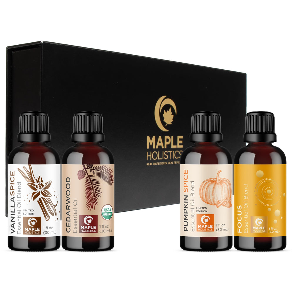 Maple Holistics Pumpkin Spice bottle invites warm fall ambiance.