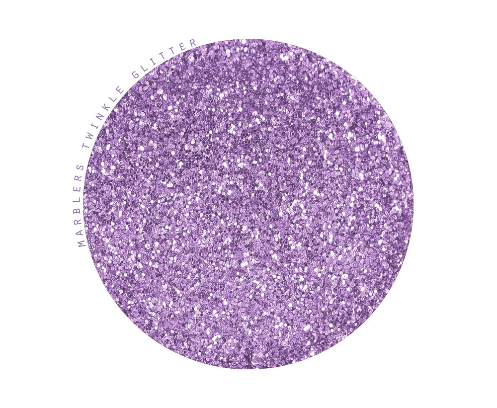 Closeup of MARBLERS Twinkle Glitter Light Purple sparkle on skin for radiant detail.