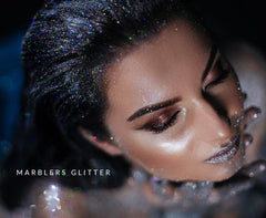 Compact MARBLERS packaging keeps glitter portable and spill-free on the go.