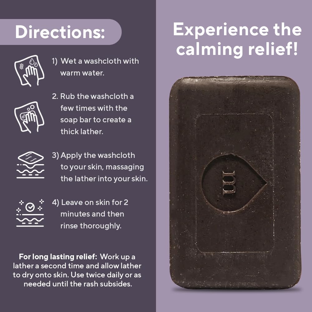 Marie Originals eczema face soap bar Bentonite clay close-up emphasizes detoxifying cleansing.