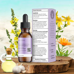 Marie Originals mullein garlic herbal ingredients label highlights calendula and tea tree benefits