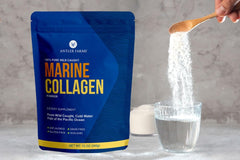 Close-up of marine collagen powder with ingredients