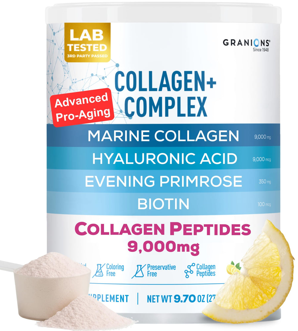 Front view of Marine Collagen Powder Pink Lemonade 9.7oz packaging