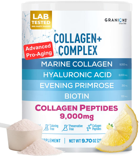 Front view of Marine Collagen Powder Pink Lemonade 9.7oz packaging
