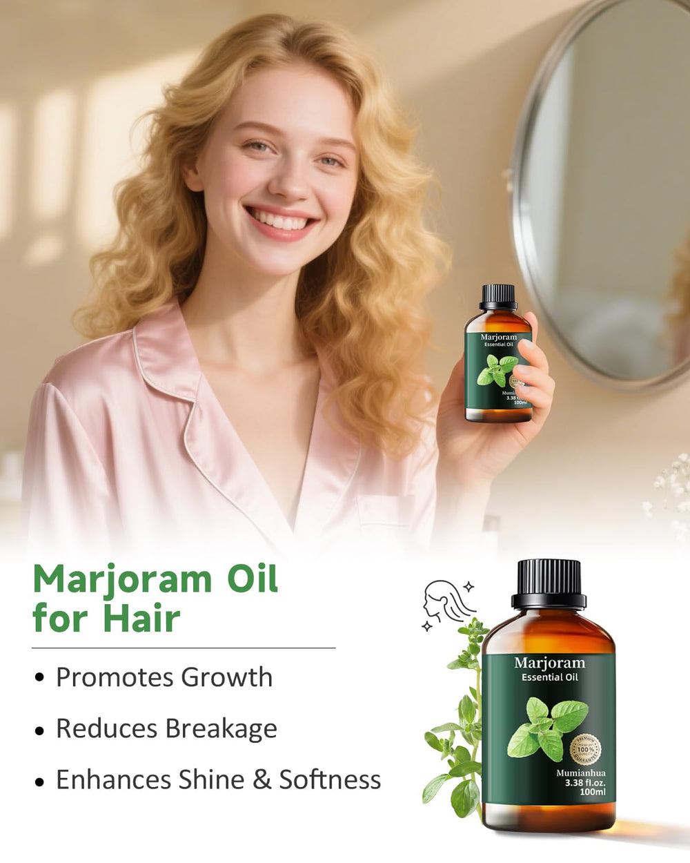Skin care application using marjoram essential oil