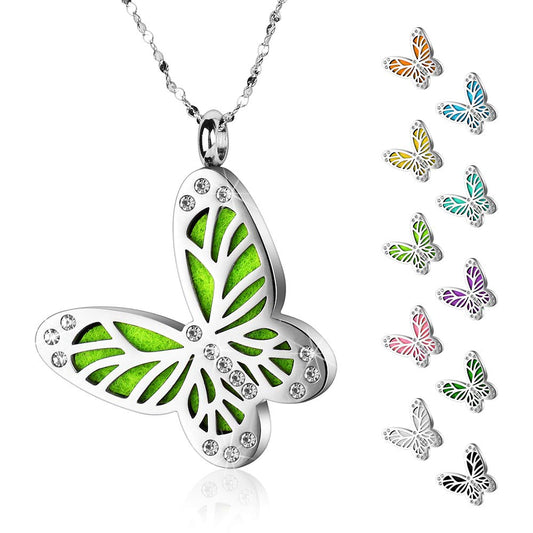 Front view of Maromalife butterfly diffuser necklace