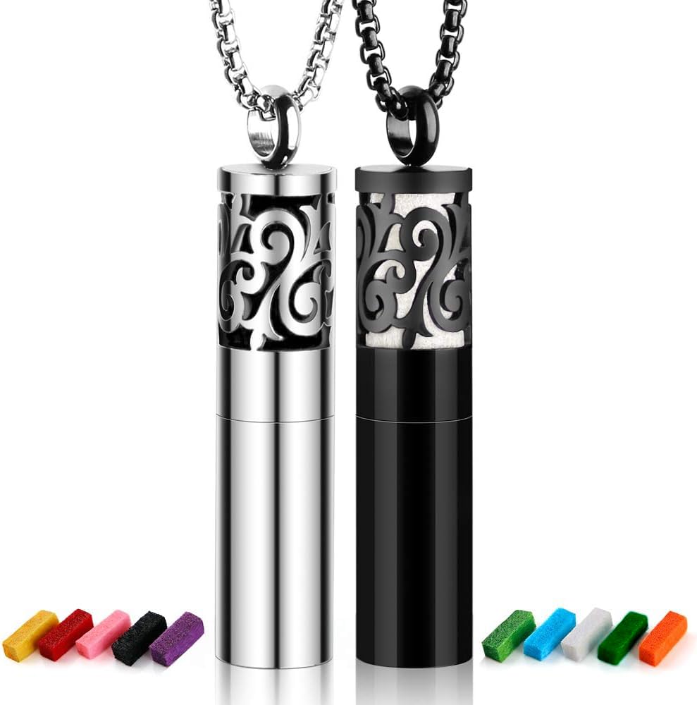 Maromalife diffuser necklace set with 24-inch chain and openwork stainless steel locket