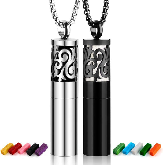 Maromalife diffuser necklace set with 24-inch chain and openwork stainless steel locket
