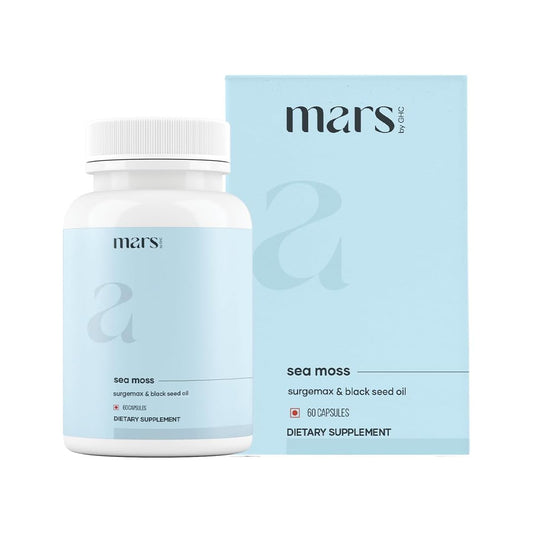 Mars Sea Moss Caps Surge Natural bottle with label - front view