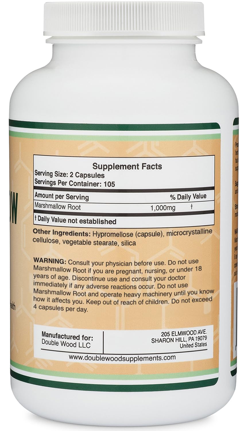 Front view of Marshmallow Root Capsules bottle label