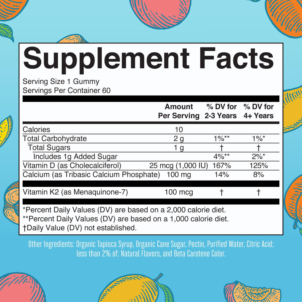 Gummies showing Peach, Mango and Apricot flavors