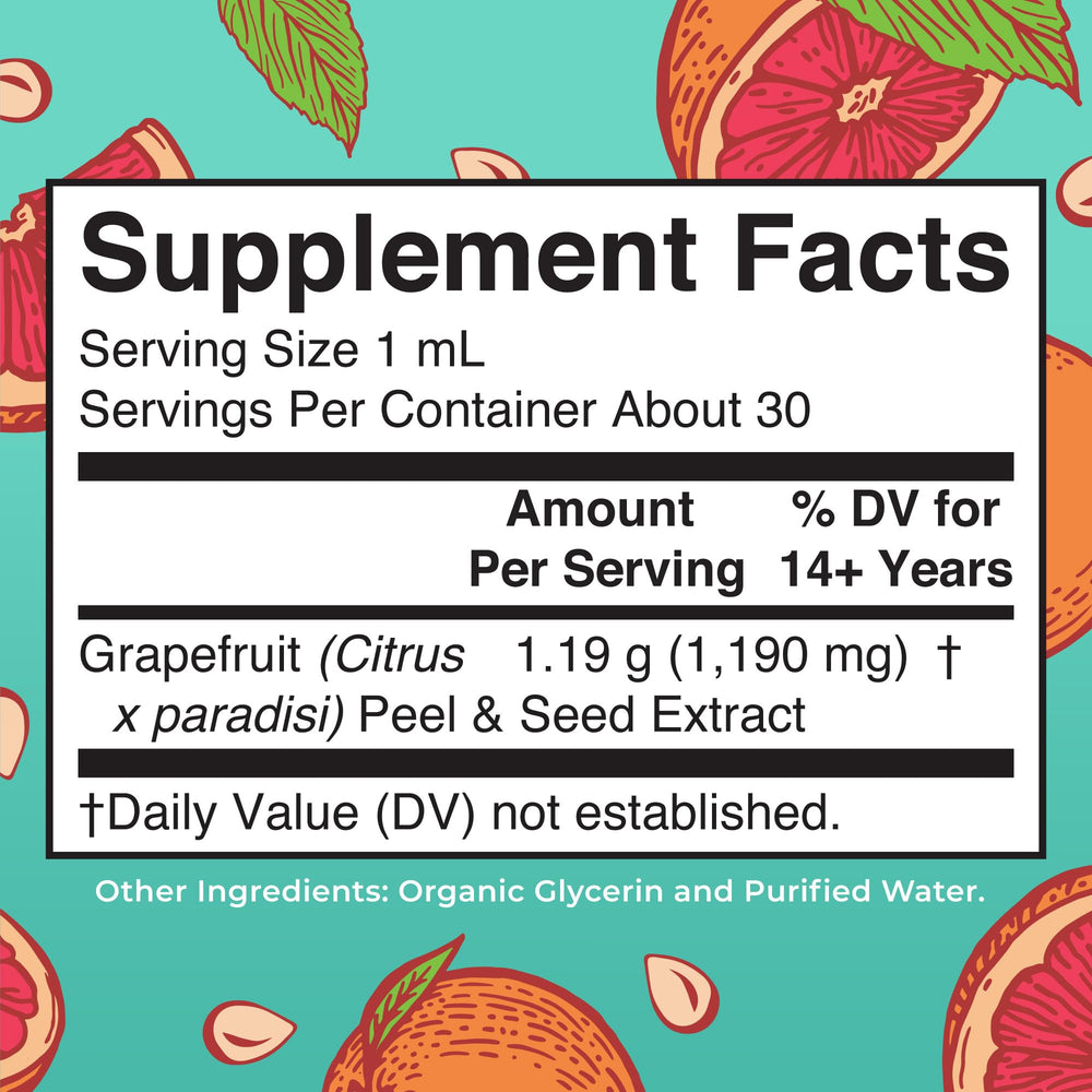 Grapefruit seed and peel ingredients used in extract drops