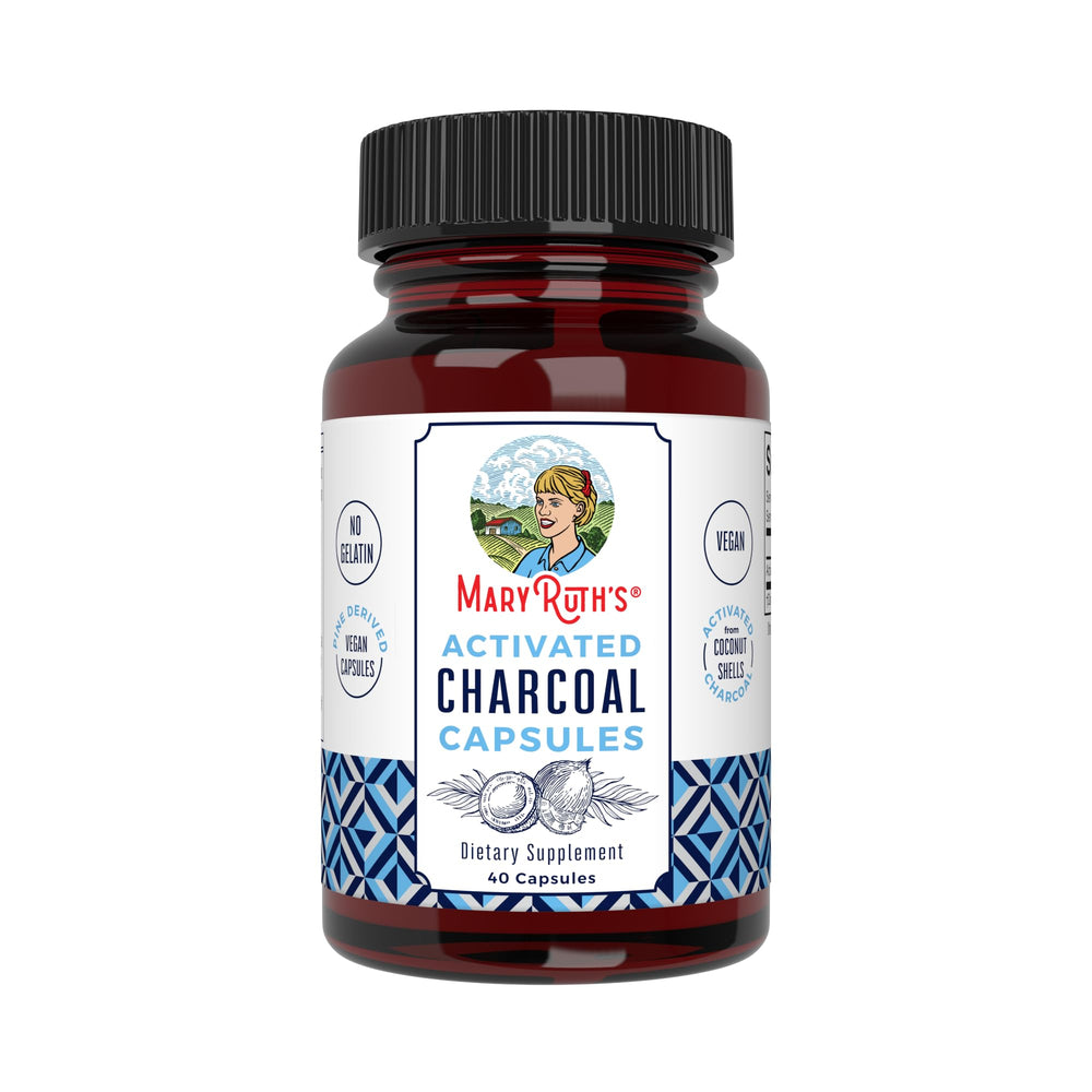 MaryRuth Organics Activated Charcoal Capsules bottle on white background