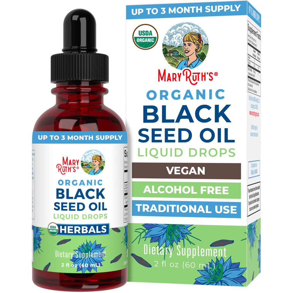 MaryRuth Organics Black Seed Oil Liquid Drops bottle on white background