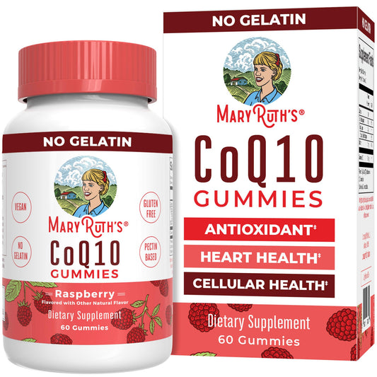Front view of MaryRuth Organics CoQ10 Gummies Raspberry 120 mg 60-count package