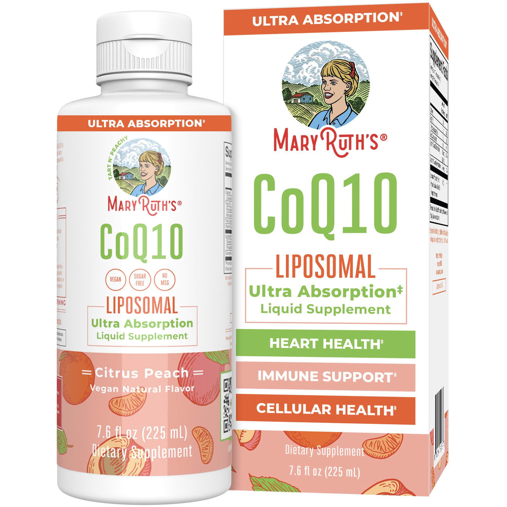 MaryRuth Organics CoQ10 liquid vitamin bottle with heart health label