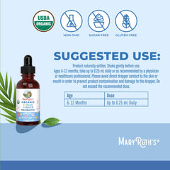 Dropper dispensing infant probiotic drops into a spoon