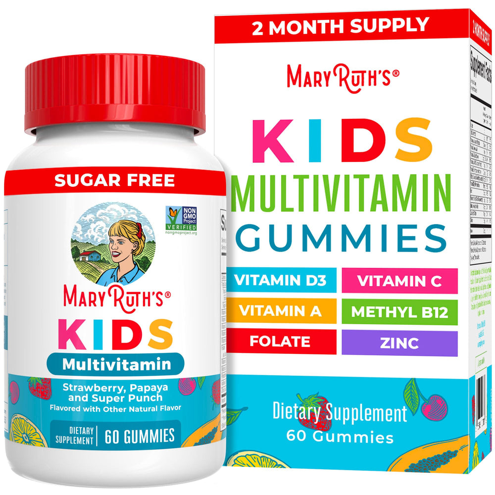 MaryRuth Organics Kids Multivitamin Gummies bottle showing Strawberry flavor