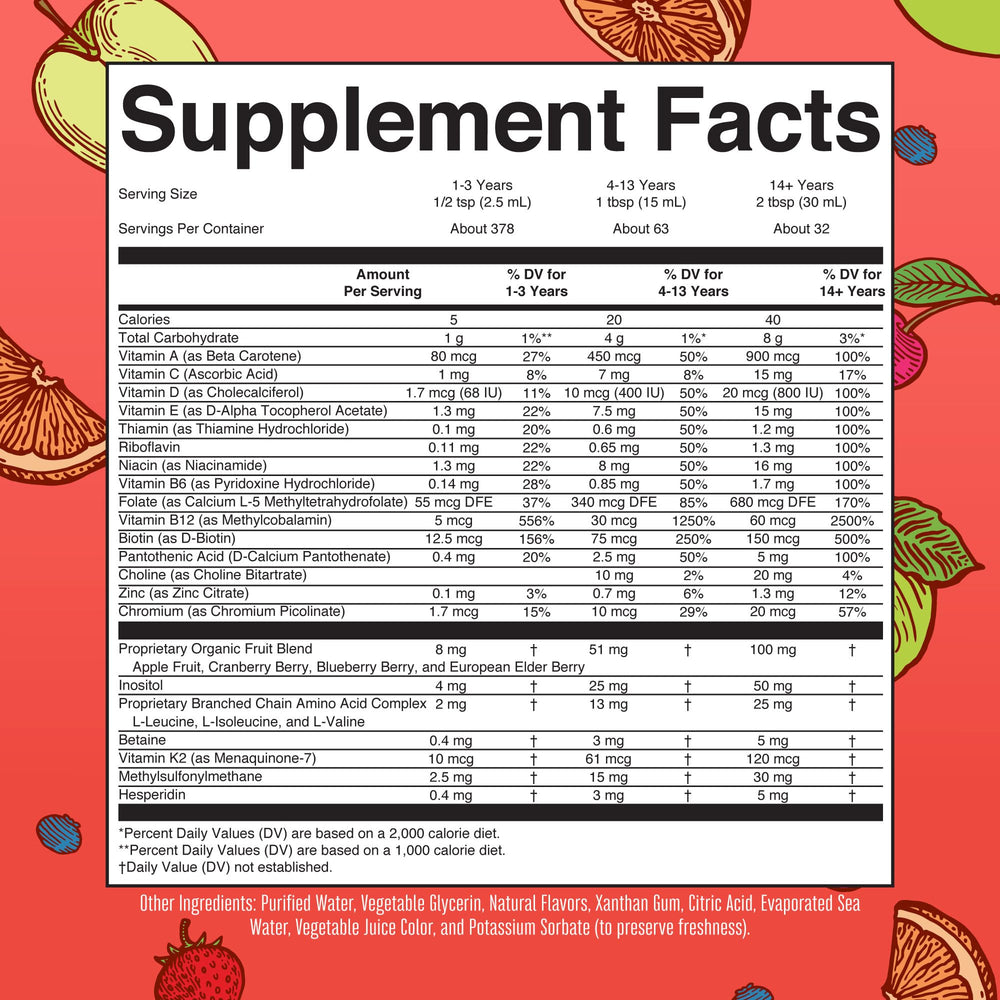 MaryRuth Essentials Plus strawberry flavor liquid multivitamin bottle